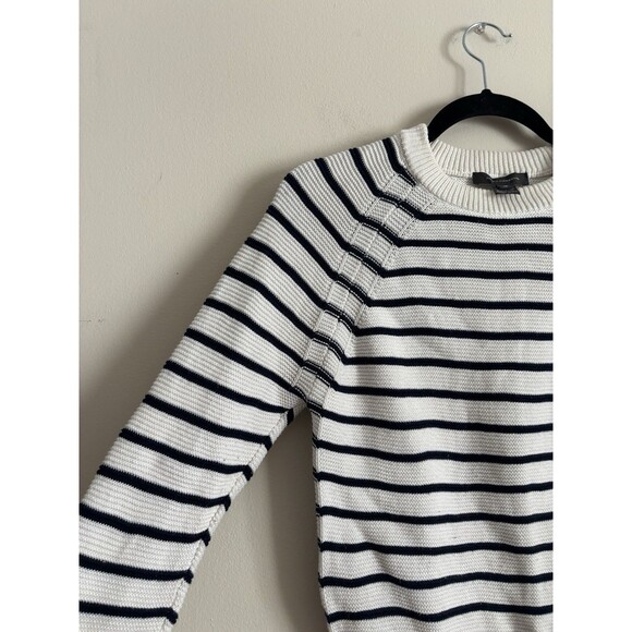 French Connection XS Striped Chunky Knit Minimalist Sweater Black White Preppy - Picture 5 of 8